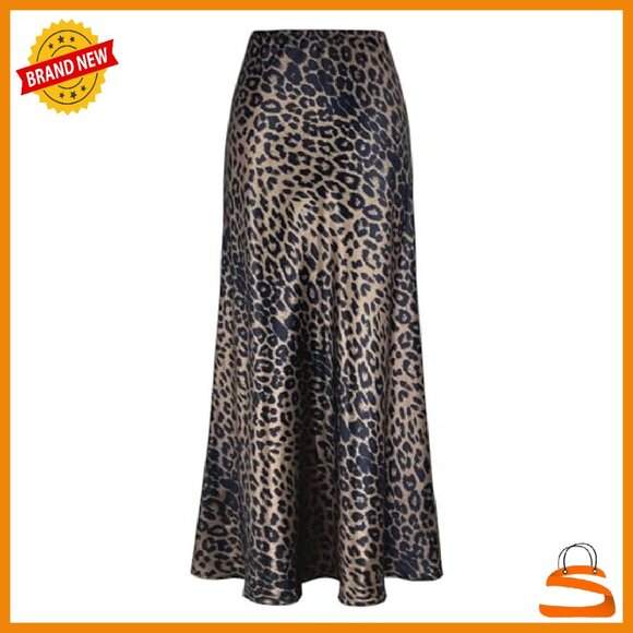 Satin Maxi Skirt High Waisted Elastic Waistband A-Line Long Skirt - Picture 7 of 8